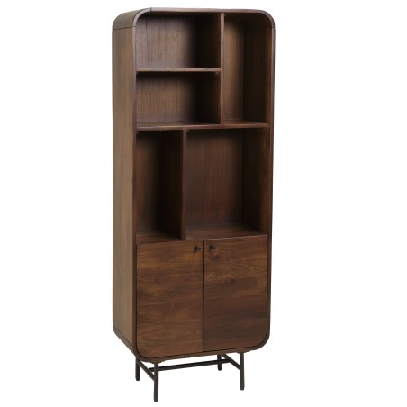 Design boekenkast donker hout en zwart metaal 2 deuren