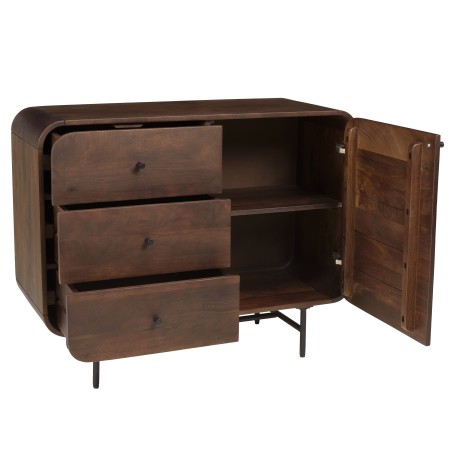 ALIX - Designer sideboard in dark wood and black metal, 1 door and 3 drawers