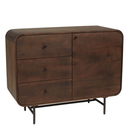 ALIX - Designer sideboard in dark wood and black metal, 1 door and 3 drawers