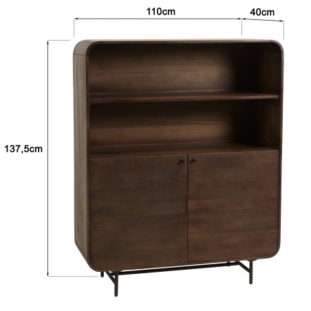 Enfilade haute design bois foncé et métal noir 2 portes | Macabane