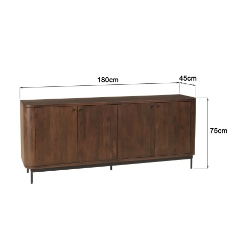 Buffet design bois foncé et métal noir 4 portes - Macabane