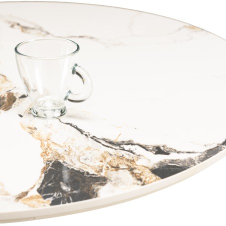 ICARE - Conjunto n.º 1: mesa bistró D70cm plegable de cerámica marmoleado claro