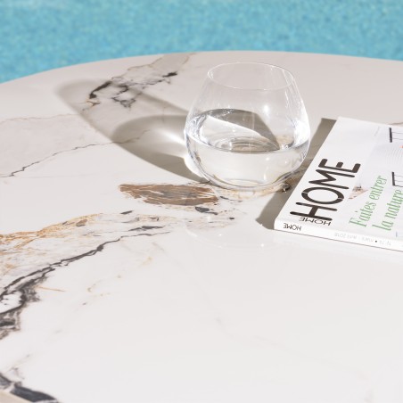 ICARE - Set n. 2: tavolo bistrot D70cm in ceramica marmorizzato chiaro