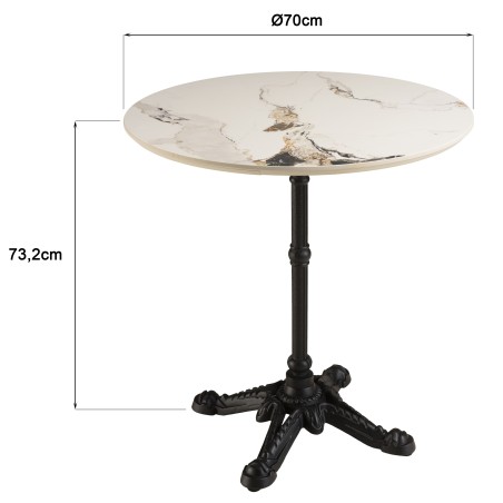 ICARE - Set n. 2: tavolo bistrot D70cm in ceramica marmorizzato chiaro