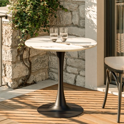 ICARE - Set n. 3: tavolo bistrot D70cm in ceramica marmorizzato chiaro