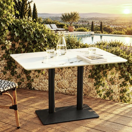 ICARE - Conjunto n.º 1: mesa bistró rect. 120x70cm de cerámica marmoleado claro