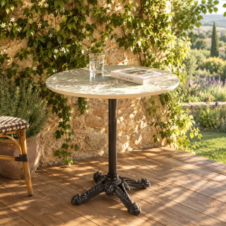 ICARE - Set n. 1: tavolo bistrot D70cm pieghevole in ceramica marmorizzato verde