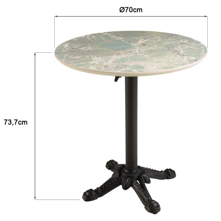 ICARE - Set Nr. 1: Bistrotisch D70cm klappbar aus Keramik grün marmoriert