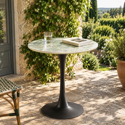 Table bistrot en céramique marbré vert | Meubles Macabane