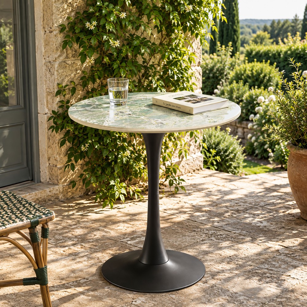 ICARE - Set no. 3: bistro table D70cm in green marbled ceramic