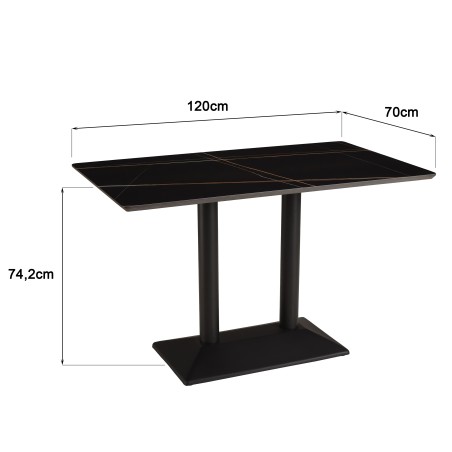 Table bistrot rectangulaire en céramique marbré noir | Macabane