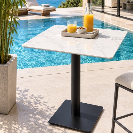 ICARE - Set n. 2: tavolo bistrot 70x70cm in ceramica marmorizzato bianco