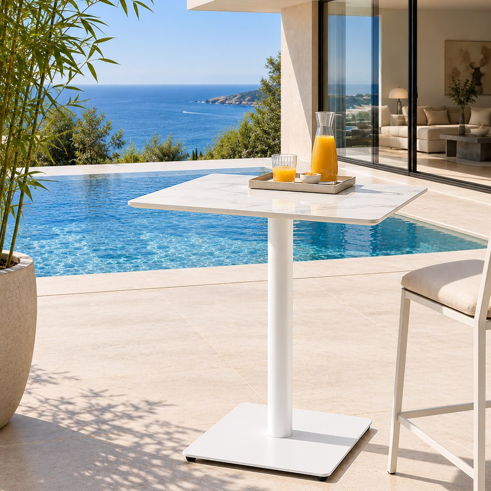 ICARE - Set no. 3: bistro table 70x70cm in white marbled ceramic