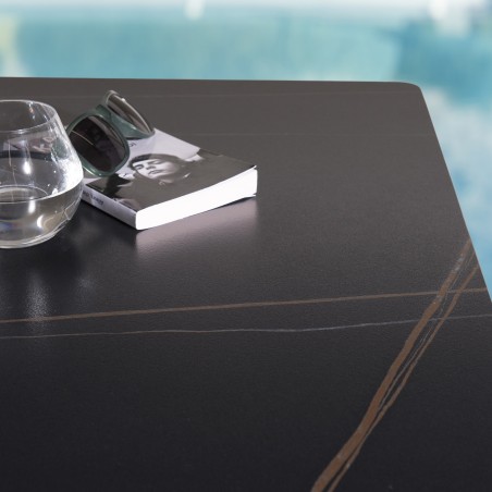 Table bistrot 70x70cm pliable en céramique marbré noir | Macabane