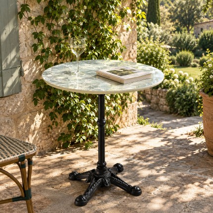 ICARE - Set n. 2: tavolo bistrot D70cm in ceramica marmorizzato verde