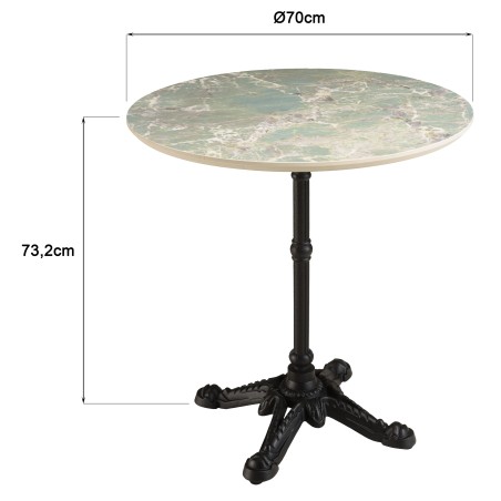 ICARE - Set nr. 2: bistrotafel D70cm van keramiek groen gemarmerd
