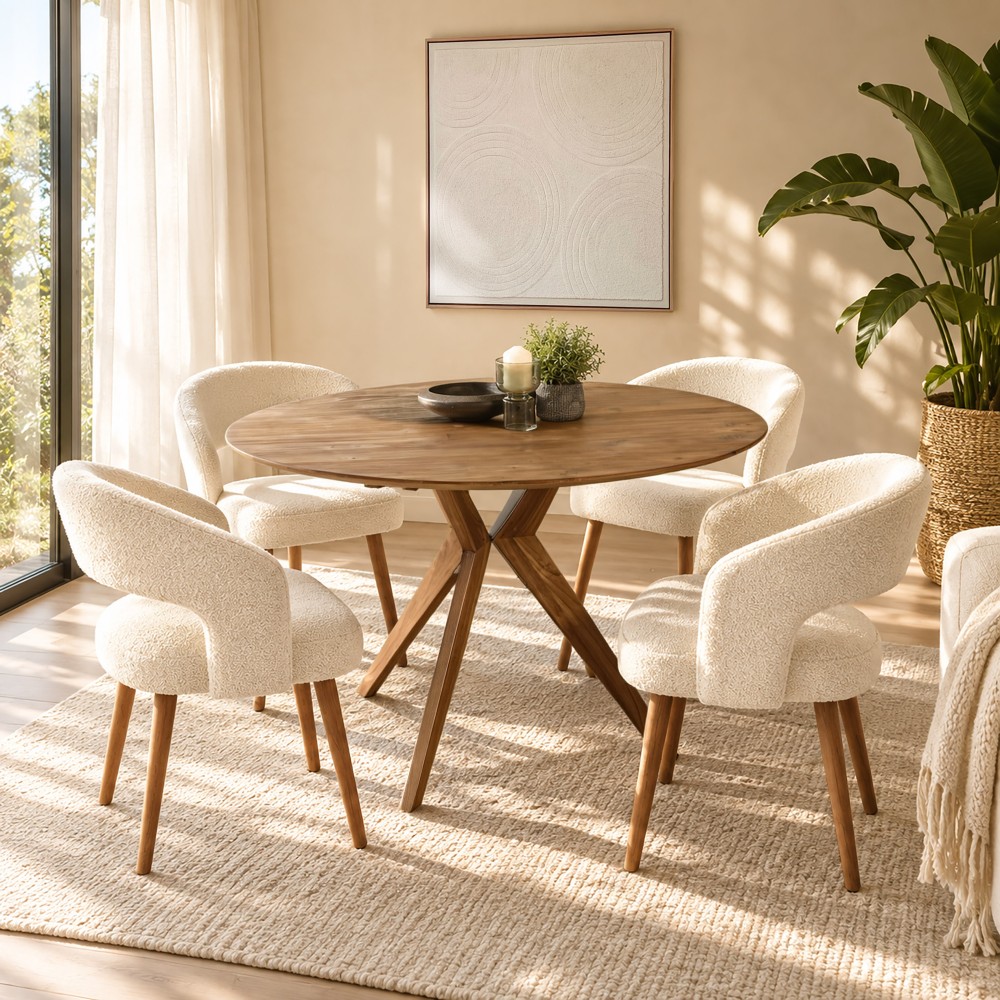 Table à manger ronde en bois de teck recyclé D130cm | Macabane