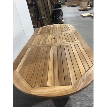 Ovale uitschuifbare tuintafel van onbehandeld teakhout 180/240*100 cm