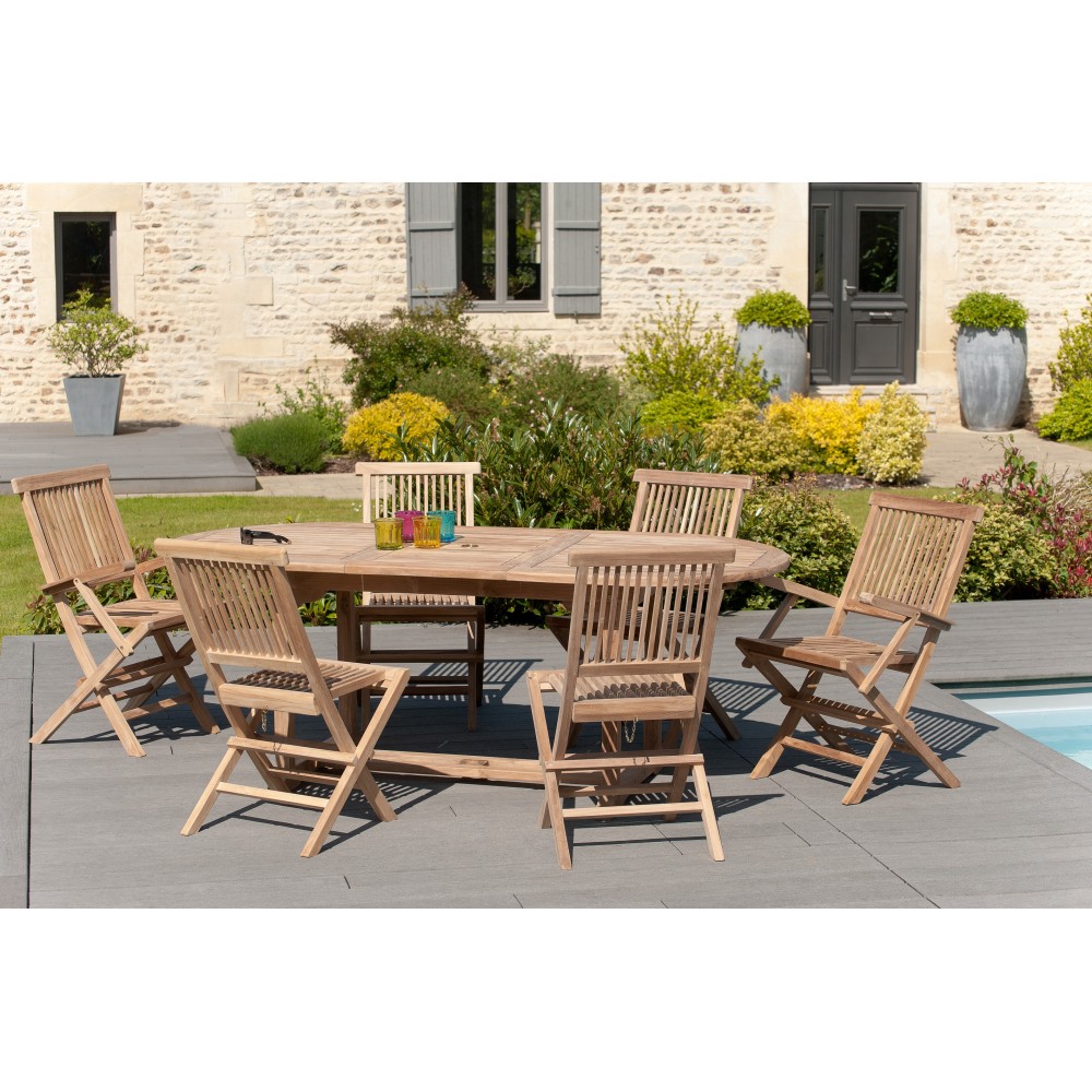 FUN Garden Table for 8/10 People - Extendable Oval 180/240*100 cm - Teak Wood