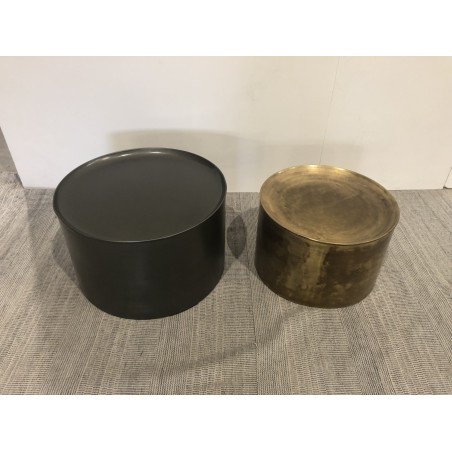 SECONDE MAIN - Set de 2 tables d'appoint rondes métal gris anthracite et doré