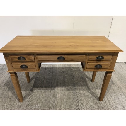 SECOND-HAND - Brown teak wood desk with 5 drawers