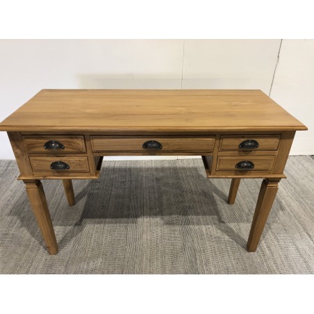 SECOND-HAND - Brown teak wood desk with 5 drawers