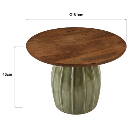 Table basse 60x60 cm en manguier et émail vert | Meubles Macabane