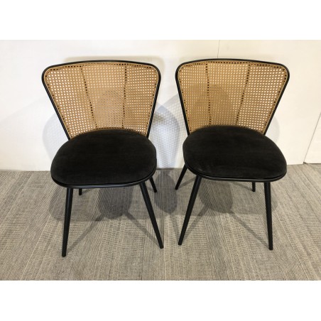 Seconde main - Lot de 2 chaises  - Assise tissu noir - Effet cannage