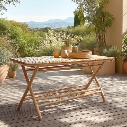 Table à manger pliante en bambou 140x70cm | Meubles Macabane