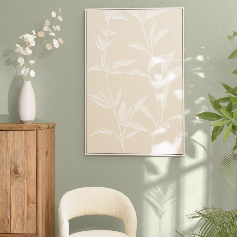 SECONDE MAIN - Décoration murale 83x123cm motifs fleurs n°2, cadre naturel