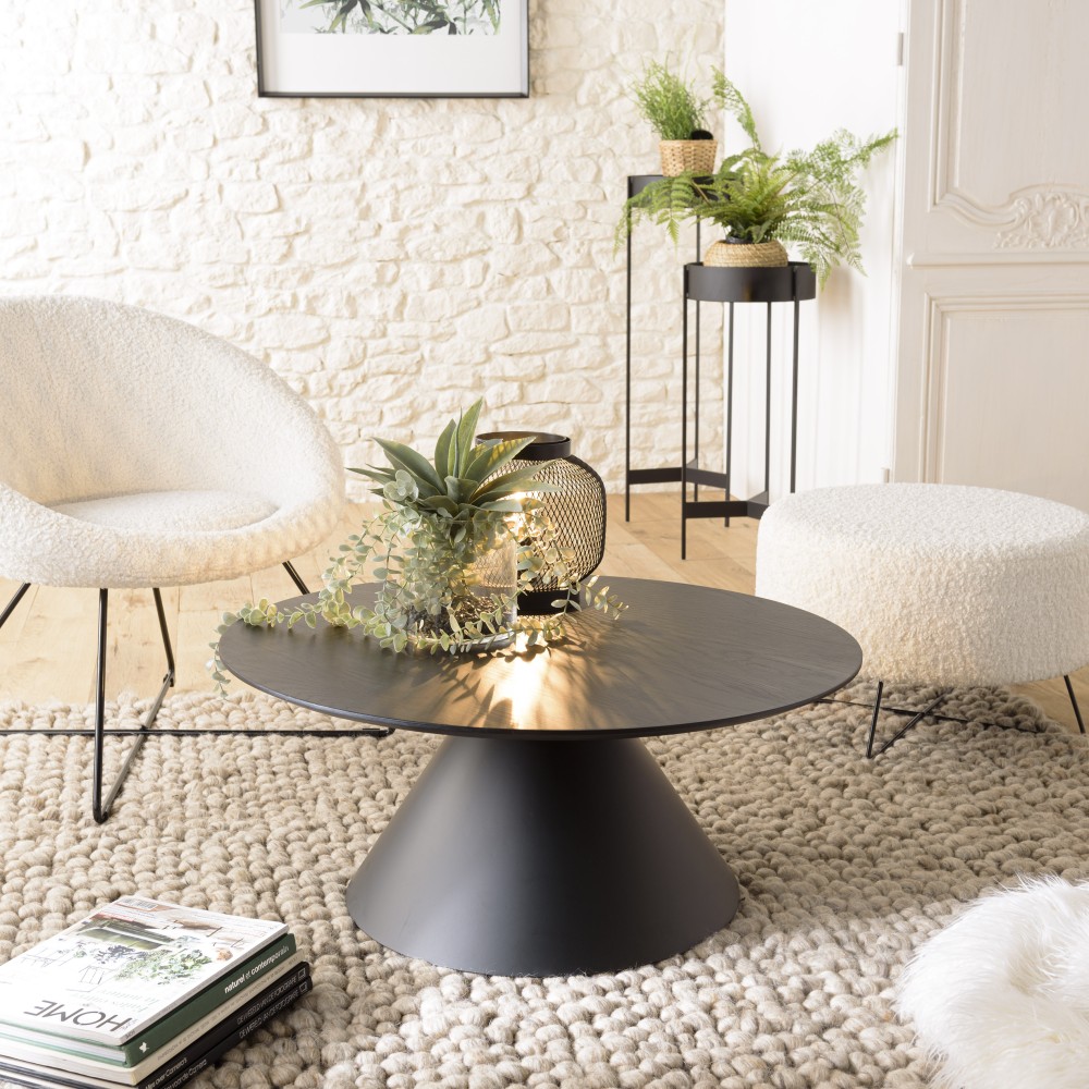 DALY Black Round Coffee Table 78x78cm - Tapered Metal Legs