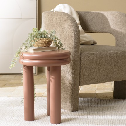 Table d'appoint ronde en bois peint terracotta D35cm | Meubles Seconde main