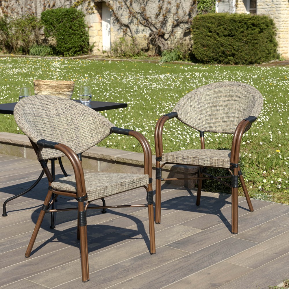 2er-Set Bistro-Gartenstühle Stahl Textilene taupe