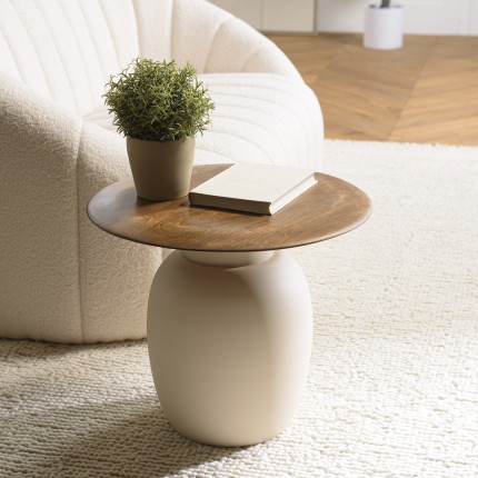 Table d'appoint plateau en manguier pied métal ivoire | Seconde main