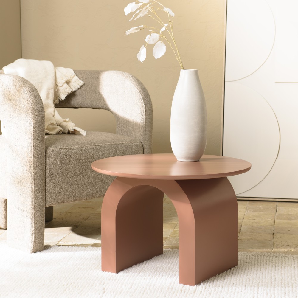 Runder Couchtisch aus terrakottafarben lackiertem Holz D60cm | Macabane