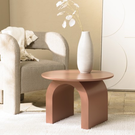 Runder Couchtisch aus terrakottafarben lackiertem Holz D60cm | Macabane