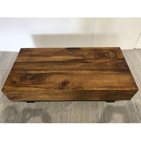 Table basse poutres 120x60cm bois Suar pieds noirs | Seconde Main
