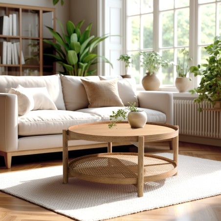 80.5cm wooden coffee table with rattan shelf | Amy Collection