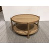 Table basse en bois 80.5cm avec tablette en rotin | Seconde Main