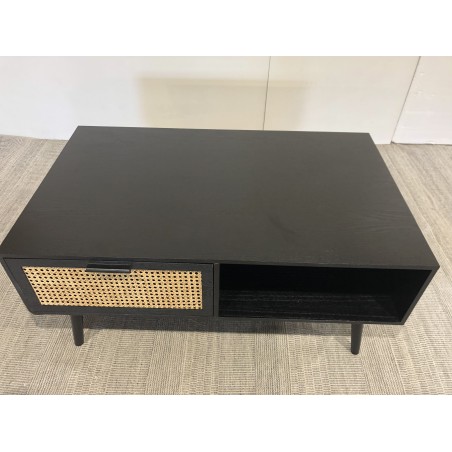 ANGELO Black Wooden Coffee Table with Drawers and Cane Finish