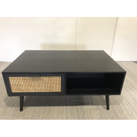 ANGELO Black Wooden Coffee Table with Drawers and Cane Finish