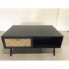 Couchtisch schwarz Holz ANGELO - 2 Schubladen und 1 Fach mit Wiener Geflecht