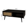 Salontafel zwart hout ANGELO - 2 lades en 1 vak met webbing