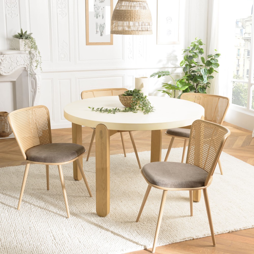 SECONDE MAIN - Lot de 2 chaises assise tissu taupe dossier effet cannage