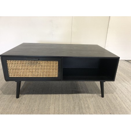 ANGELO Black Wooden Coffee Table with Drawers and Cane Finish
