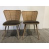 SECONDE MAIN - Lot de 2 chaises assise tissu taupe large dossier effet cannage