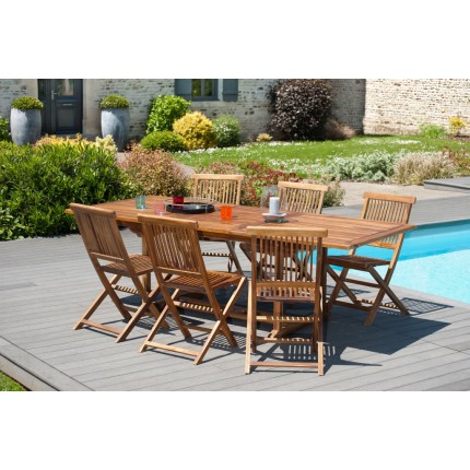 SECONDE MAIN - Table de jardin 4/6 pers. Rect. Ext. 120/180cm bois Teck huilé