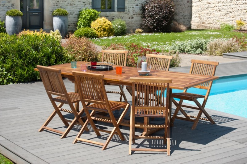 SECONDE MAIN - Table de jardin 4/6 pers. Rect. Ext. 120/180cm bois Teck huilé
