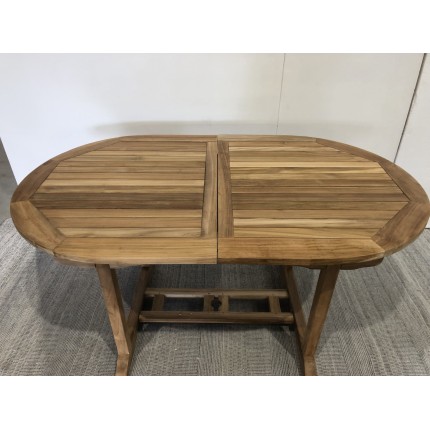 Ovaler ausziehbarer Gartentisch aus unbehandeltem Teakholz - 150/200*90 cm