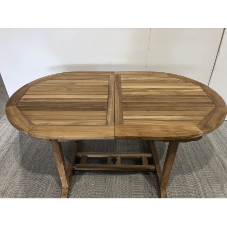 Ovaler ausziehbarer Gartentisch aus unbehandeltem Teakholz - 150/200*90 cm